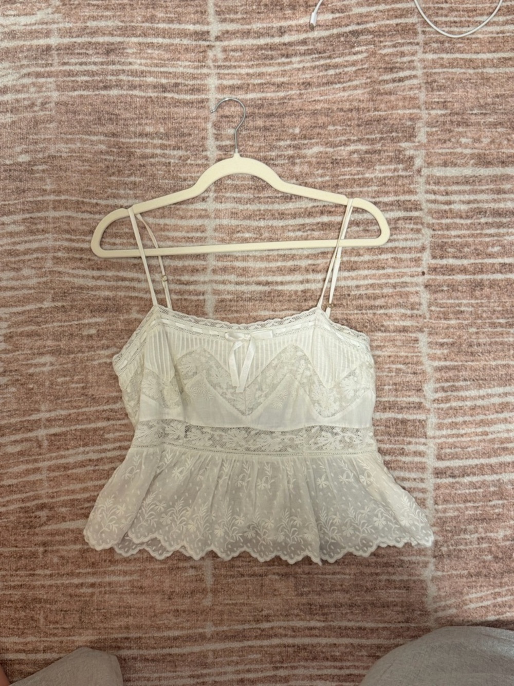 LoveShackFancy Cream Lace Peplum Cami Top